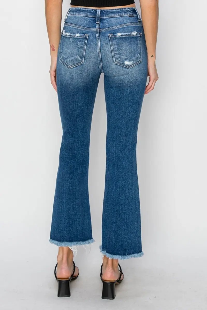 RISEN Full Size Frayed Step Hem Ankle Straight Jeans Style - Love Salve